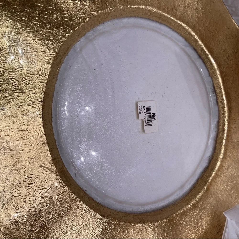 Pier 1 Gold Rimmed Ruffled Edge Serving Dish Plate NWT